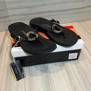 Vionic Rest Karina Leather Metallic Slide Sandals